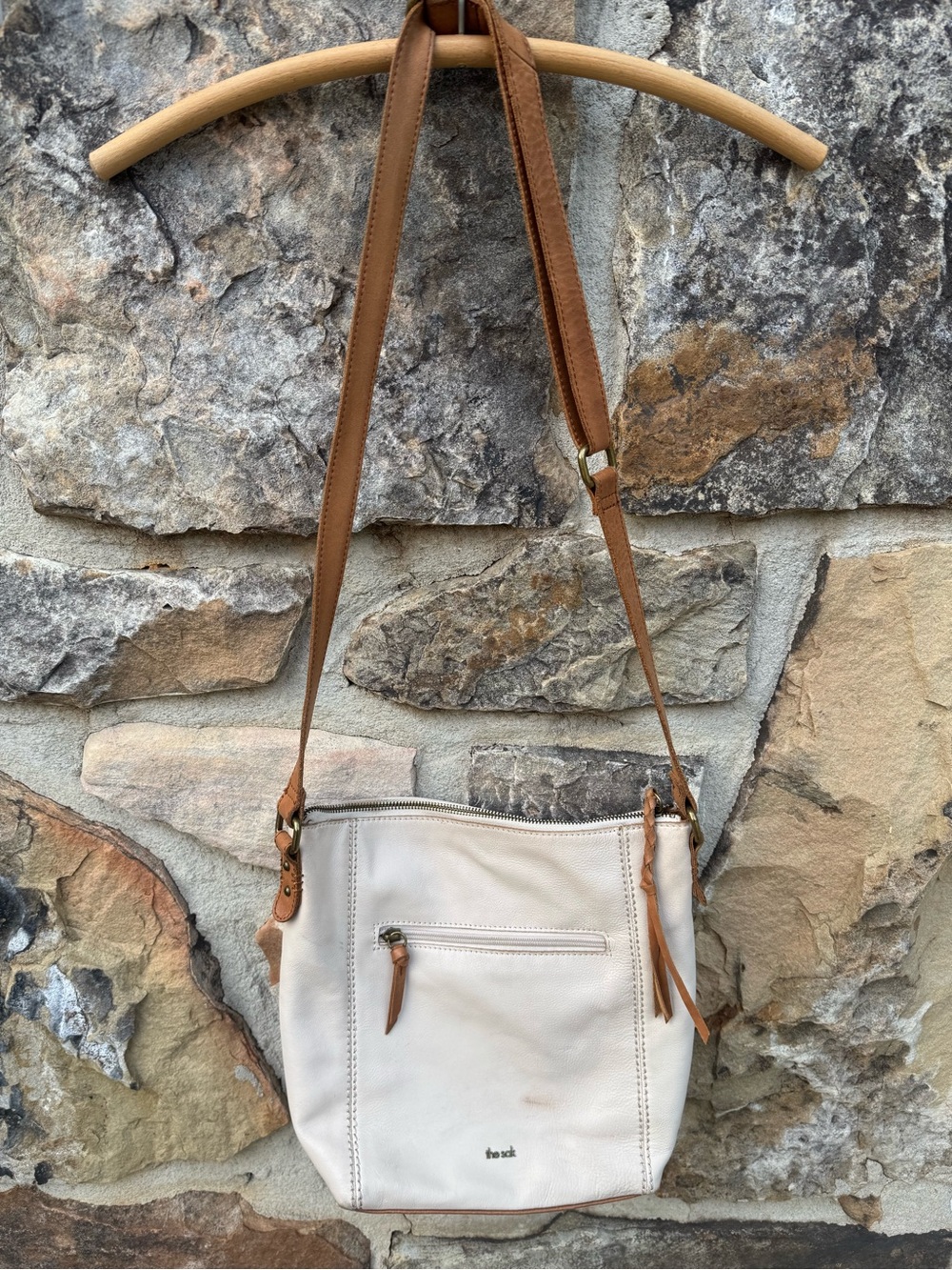 The Sak Cream Ashland Crossbody with Tan Strap and Accents Western Travel Boho